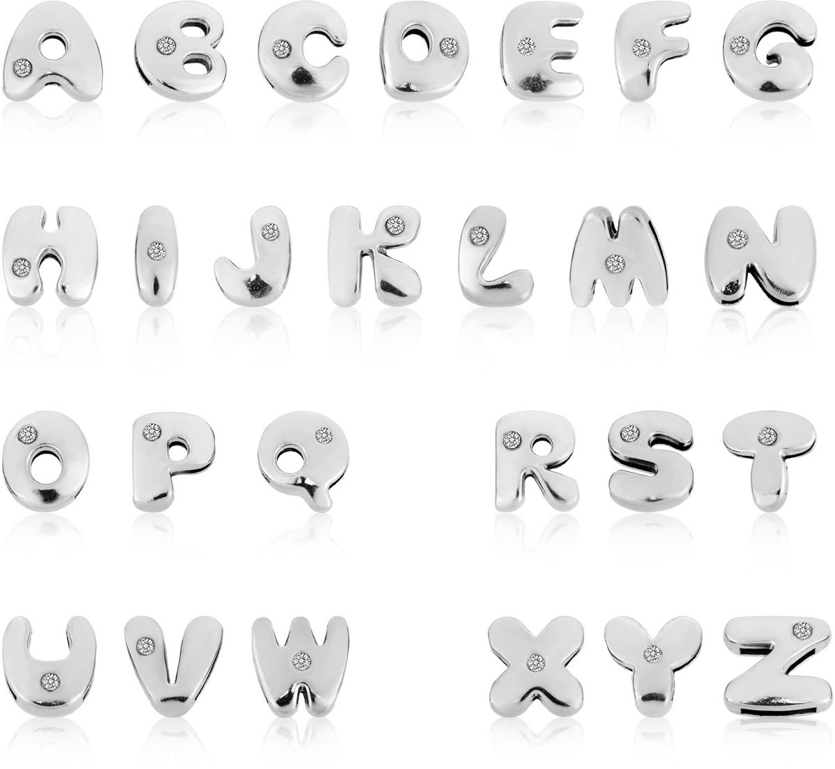 52st Zilveren Letter Charmes, Bubble A-Z Alphabet Hangertje met Rhinestone 11mm Initial Charme Vervilingsbestendig Schuifkralen voor Juwelen Maken Armbanden Kettingen DIY Knutselen