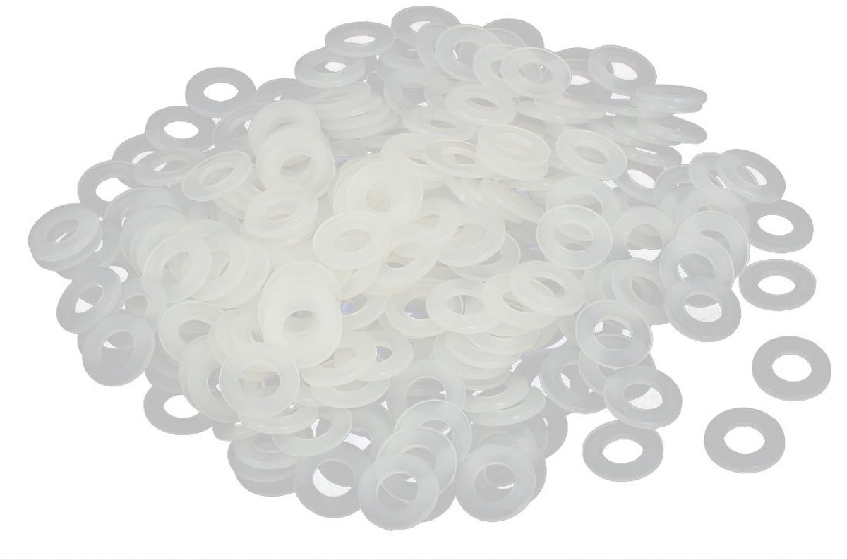 Sourcingmap M5 x 10 mm x 1 mm nylon platte isolatieringen afdichtingen ruimteschuiven bevestigingsmiddelen voor kraanpijp water slang grijs wit 300 stuks