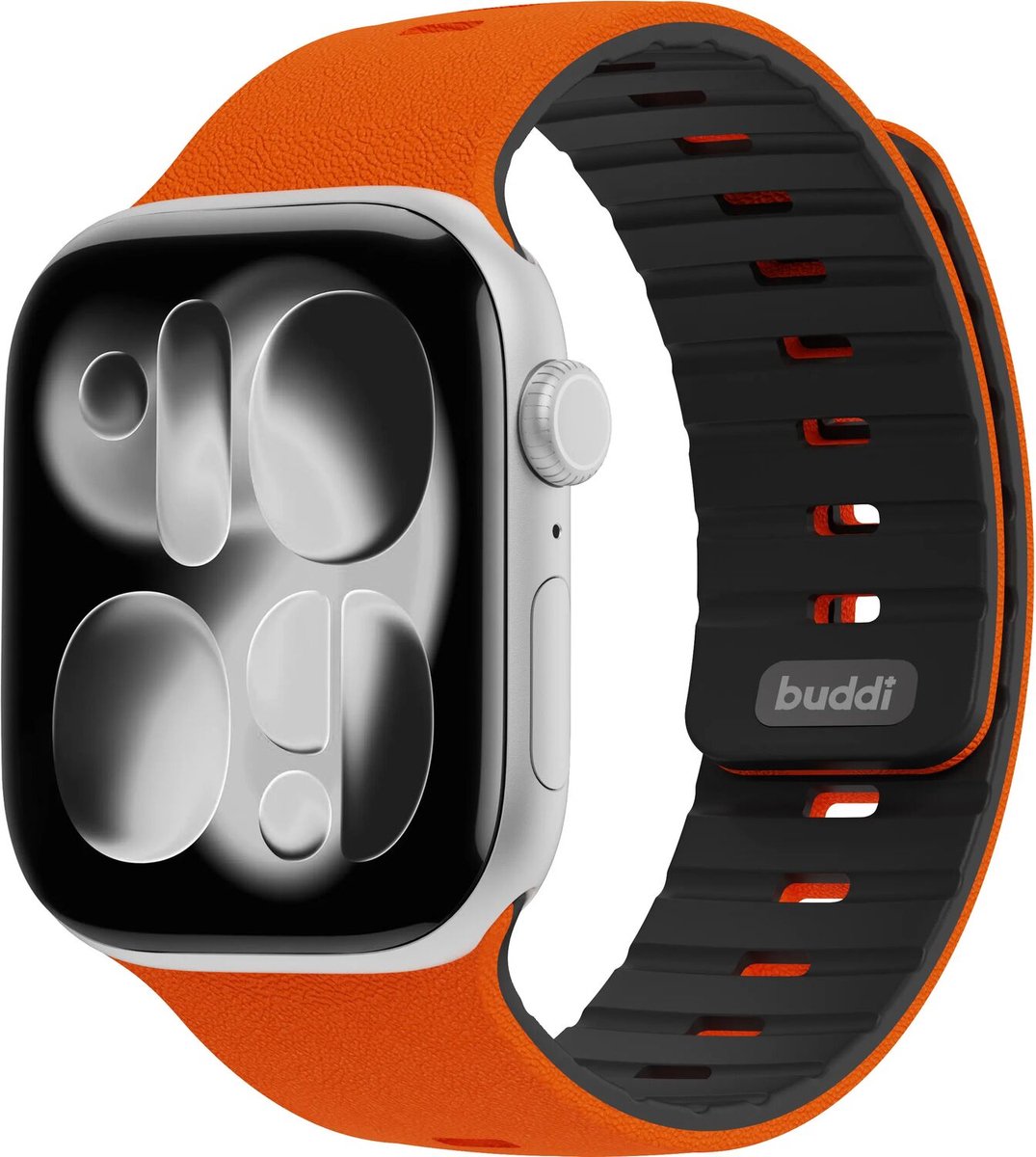 Buddi Luno Magnetisch Apple Watch Bandje - Geschikt voor Apple Watch 46mm (Series 10/11), 45mm (Series 7/8/9), 44mm (Series 4/5/6, SE 1/2/3), 49mm (Ultra 1/2/3) - Siliconen - Oranje