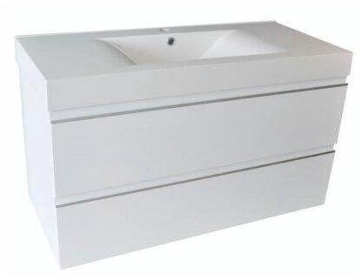 Sigid Badkamermeubelset Wiesbaden 100x46x58 cm MDF Hoogglans Wit (1 Kraangat, 2 Laden)