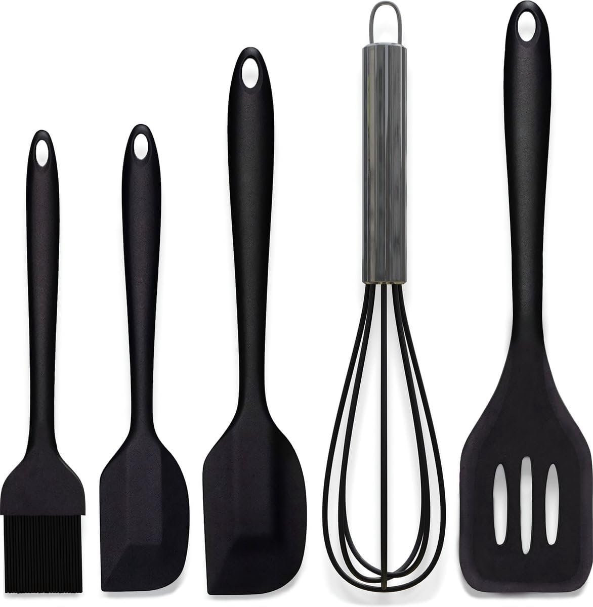 Nature Siliconen Spatel Set – BPA-vrije Keukengerei Set van 5 – Hittebestendig & Antiaanbak – Flexibele Bakspatels & Scraper – Vaatwasserbestendig – Zwart