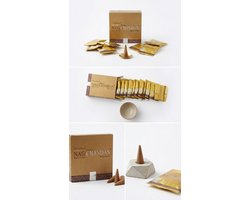 Vijayshree Golden Nag Chandan Wierook Kegels – 120 Stuks (12 Pakjes x 10 Kegels) – Luxe Masala Wierook – Natuurlijke Sandelhout Geur – Ideaal voor Ontspanning en Meditatie Met Kajal Sticker