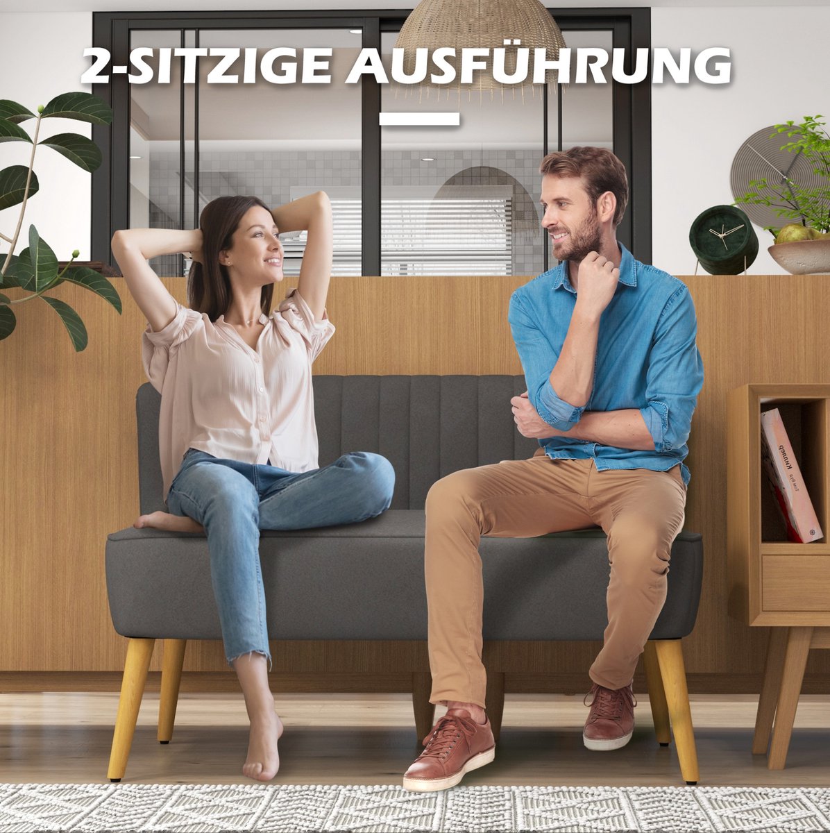 MIVRAY Zitbank 117 x 56,5 x 77 cm - 2-Zits Loveseat Met Comfortabele Veerkernvulling - Voor Woonkamer Of Kleine Ruimte - Polyester Donkergrijs