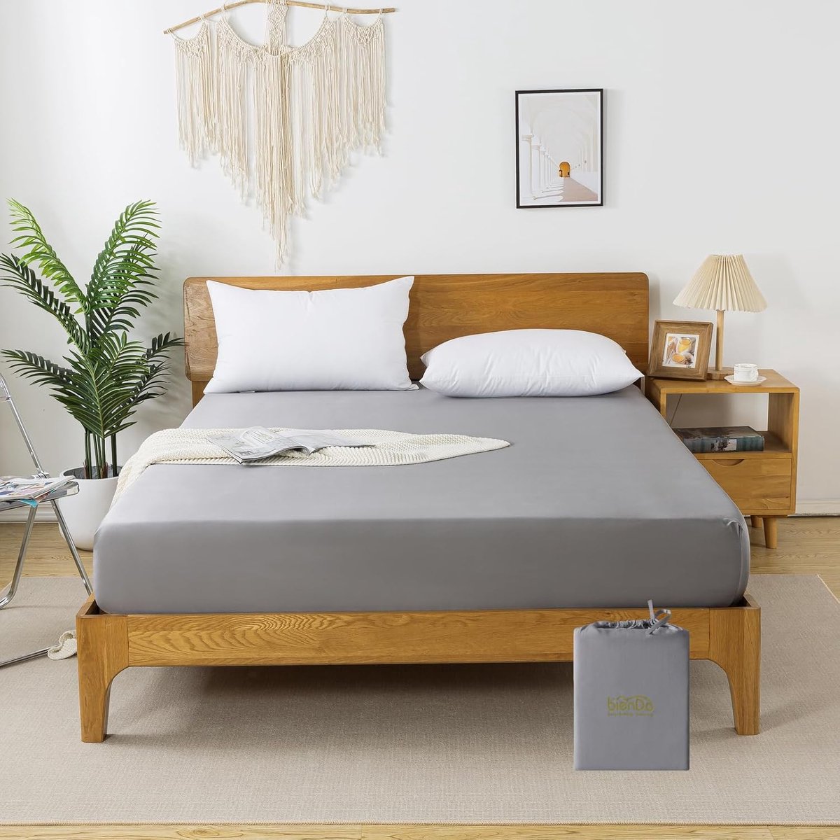 Hoeslaken 160x200 CM, 100% Bamboe Viscose-Vegan Zijde, 35CM Extra Diep Beddengoed, Grijs, 400 Thread Count, Verkoelend, Ademend, Hypoallergeen, Zacht