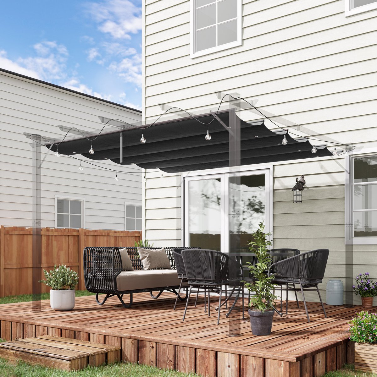 MEUNIQ pergola vervangingsdak 250 x 255 cm met 10 afwateringsgaten, polyester schaduwdoek voor tuin en terras, overkapping onderdeel donkergrijs