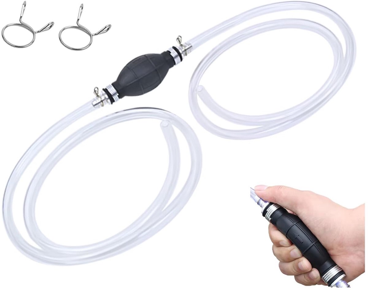 Vloeibare Transfer Pomp,Draagbare Auto Brandstofoverdracht Handsifon Pomp voor Gas Benzine Benzine Olie Diesel Vloeibaar Water Vissen Tank Oplosmiddel met totaal 2M Slang
