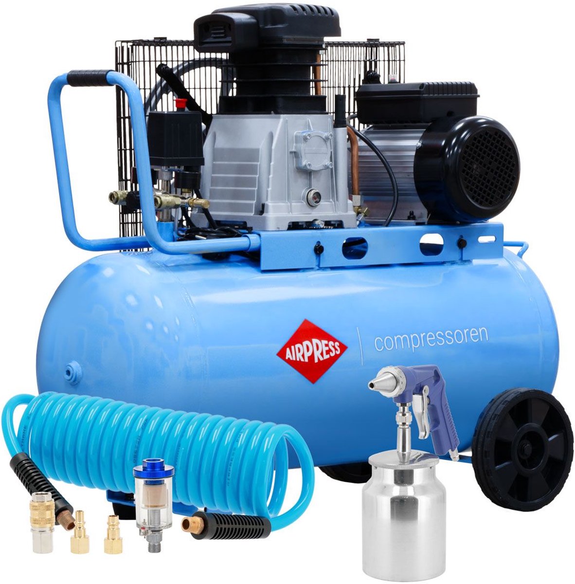 Compressor met accessoires - Airpress HL 340-90 + zandstraalpistoolset en toebehoren