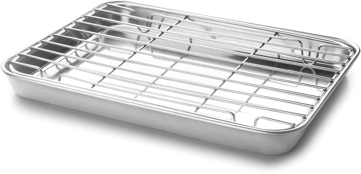 SnelShoppen - RVS Bakplaat met Verwijderbaar Rooster - 21.5 x 15 x 2 cm - Geschikt voor Oven, Vriezer en Koelkast - Ideaal voor Keuken, Feest en BBQ