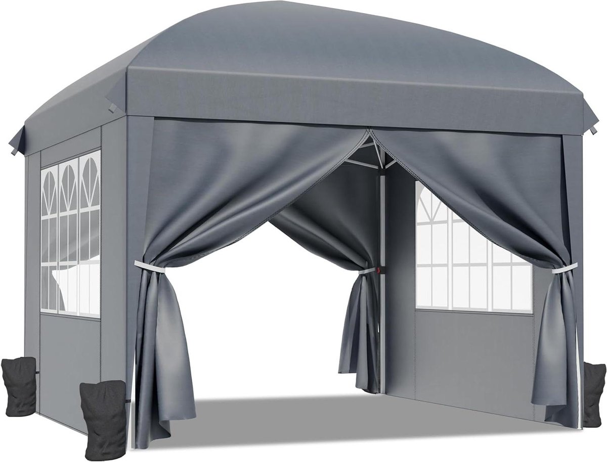 Pop-Up Partytent - Feesttent Vouwtent - Buitenfeest Organiseren - Waterdicht met Zijwanden - 3 x 3 meter - Donkergrijs