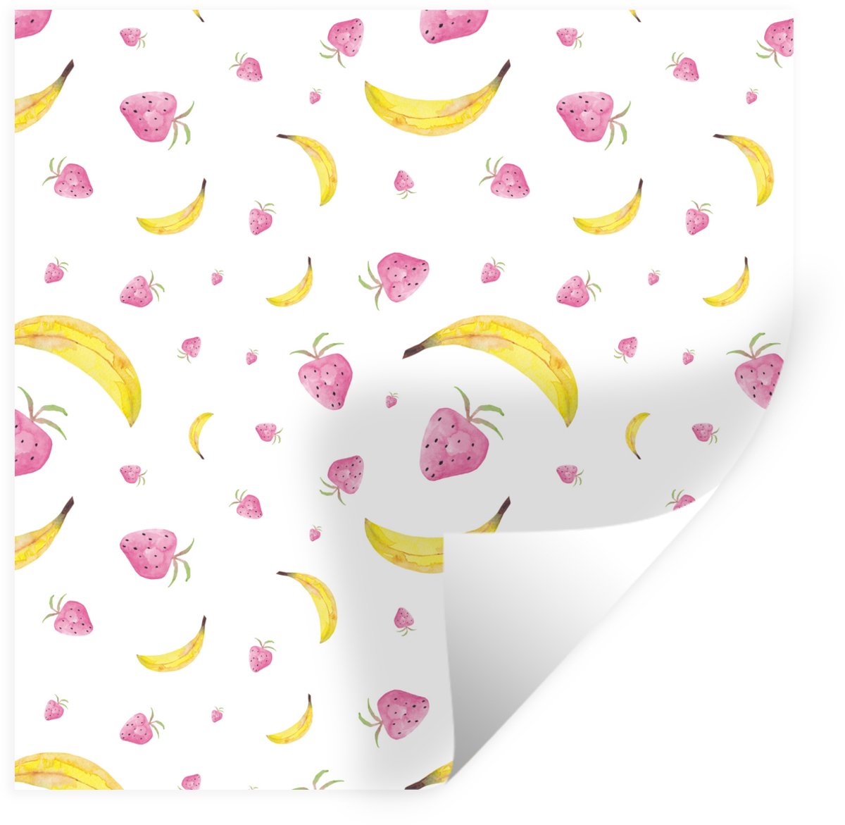 Muurstickers - Sticker Folie - Banaan - Aardbei - Wit - Design - 120x120 cm - Plakfolie - 