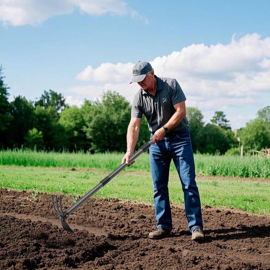 Tuinhak met steel, 76 cm, multifunctionele dubbele hak met 3 tanden, metaal, onkruidhark, plantenhaak, tuingereedschap, tuingereedschap, tuingereedschap voor het losmaken, luchten en wieden van — afbeelding 4