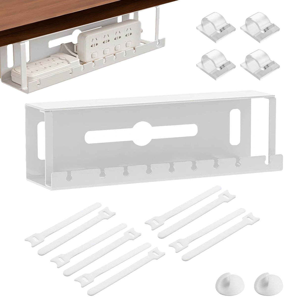 Dailygoods - Kabelmanagement voor bureau, witte kabelgoot en kabelgeleiding, kabelorganizer voor het verbergen van kabels, ondertafel, kabelmanagement zonder boren, ideaal voor kabelmanagement onder het bureau
