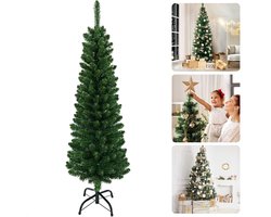 Cheqo® Smalle Kunstkerstboom - Smalle Kerstboom - Smal Model - 180 cm - PVC Potloodmodel - Metalen Standaard
