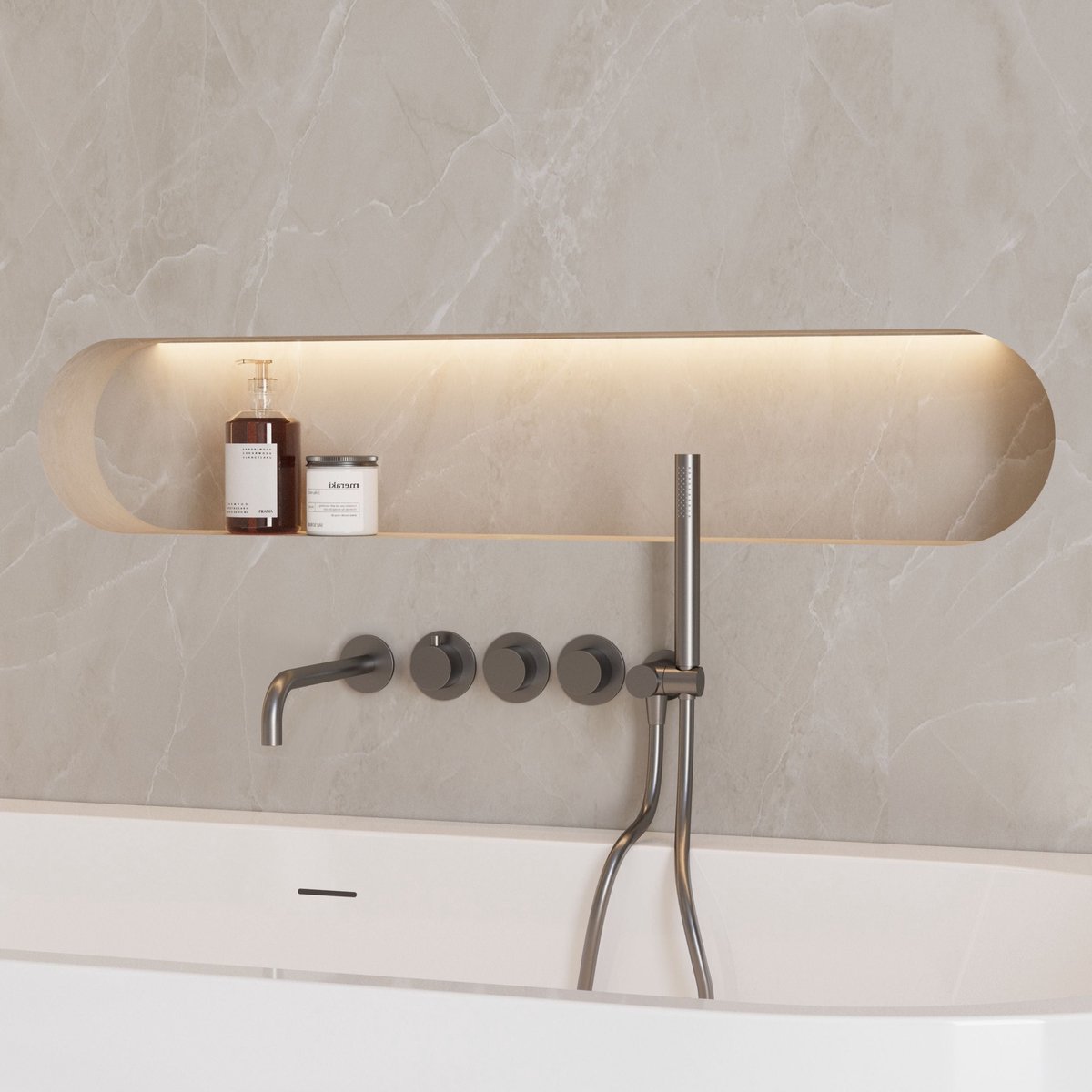 Complete 3-knops inbouw badkraanset Sanitado Foya in gunmetal