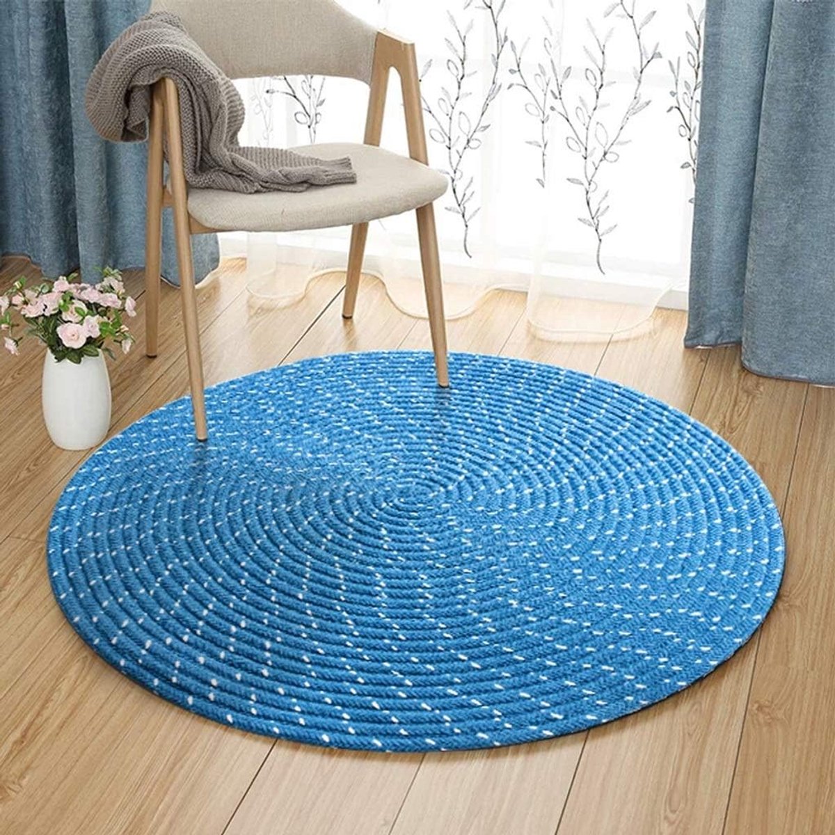 tapijten Slaapkamer, Tapijt Hand Loom 100% Gerecycled Materiaal Multi Kleur Veelkleurig Katoen Vloerkleed Gevlochten Ronde Gerecycled Rag Tapijten,3 Kleuren