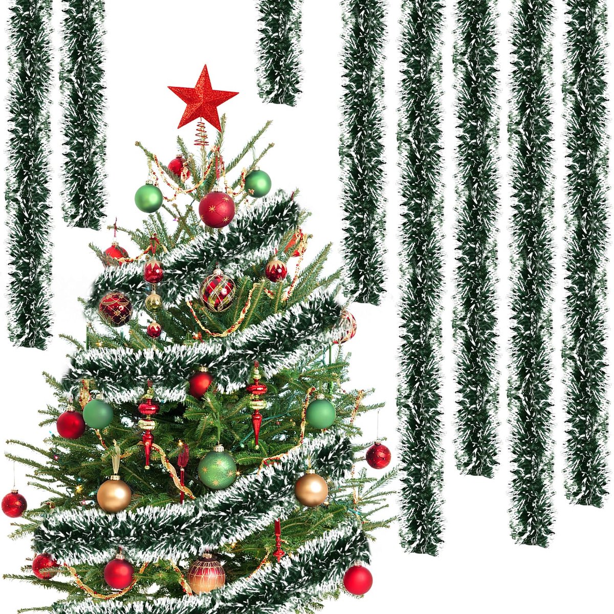 Kerstboomslinger, 5 x 2 m, kerstdecoratie, slinger, dennengroen, dennenslinger, kerstslinger, kerstdecoratie, slinger voor deuren, open haarden, trapleuningen