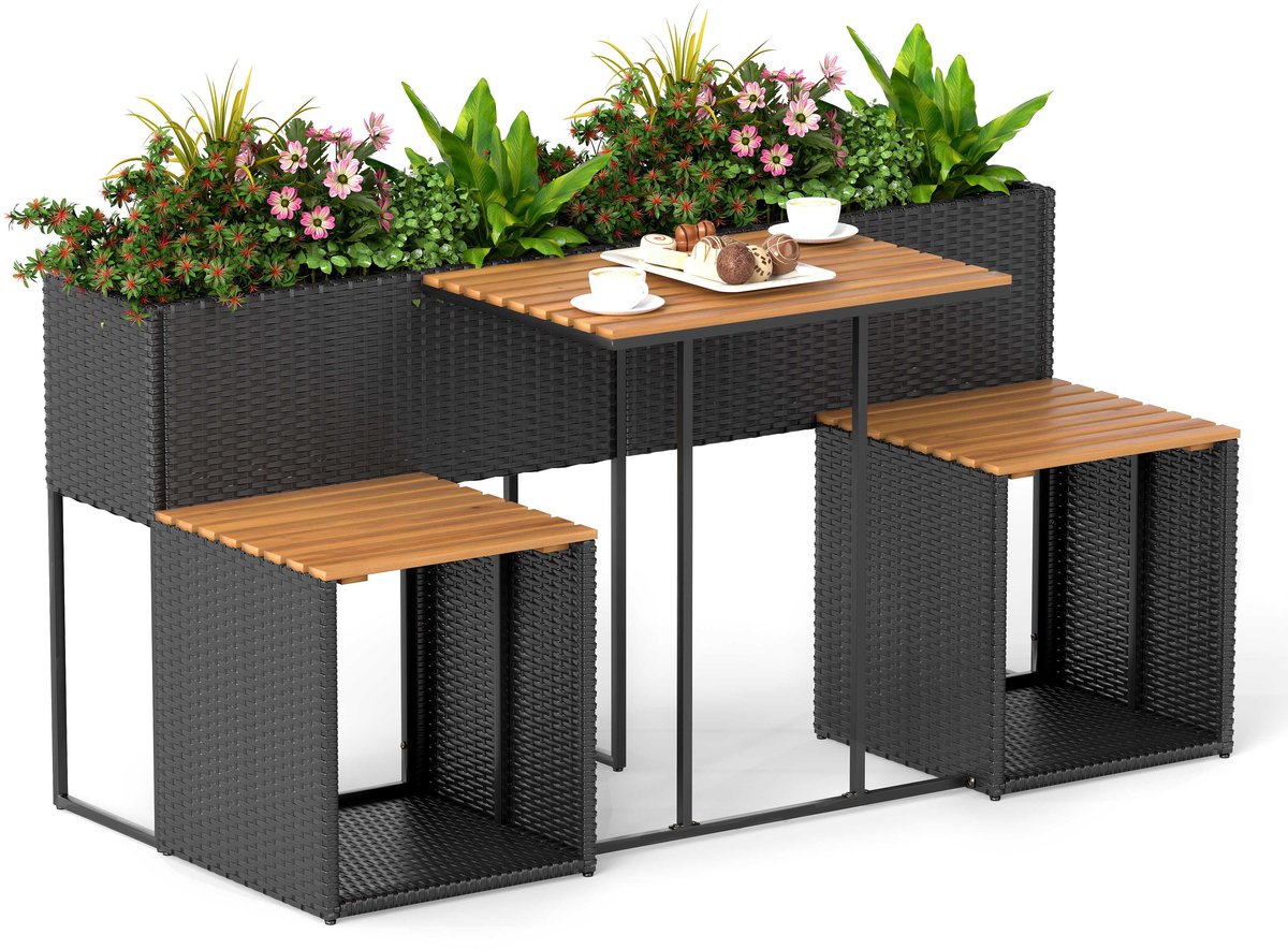COSTWAY Tuinset met verhoogd plantenbed (Zwart)