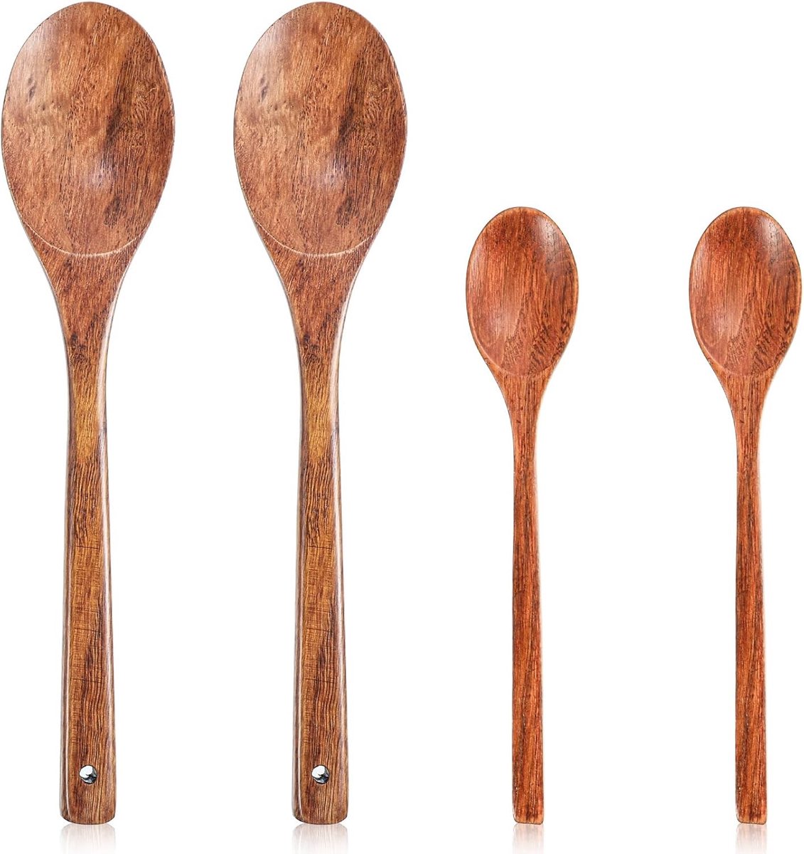 Houten Kooklepels Set van 4, Ideaal voor Roeren, Serveren en Maken van Thee, Koffie en IJs