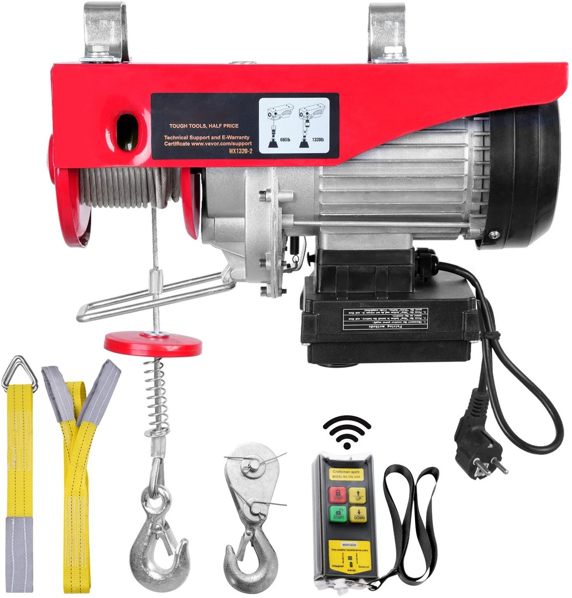 NordHaus Elektrische Kabeltakel - Elektrische Takel - Hijslier - Draadloze Afstandsbediening 100 m - Hefvermogen 1000 kg