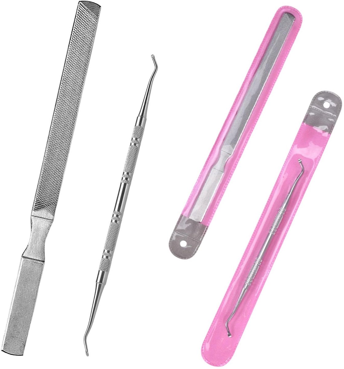 Nagelvijl, 1 stuk professionele nagelvijl, lange nagelvijl van staal met witte handgreep, manicure-gereedschap voor vrouwen, herbruikbaar, voor manicure, pedicure, gelmanicure, nageltips
