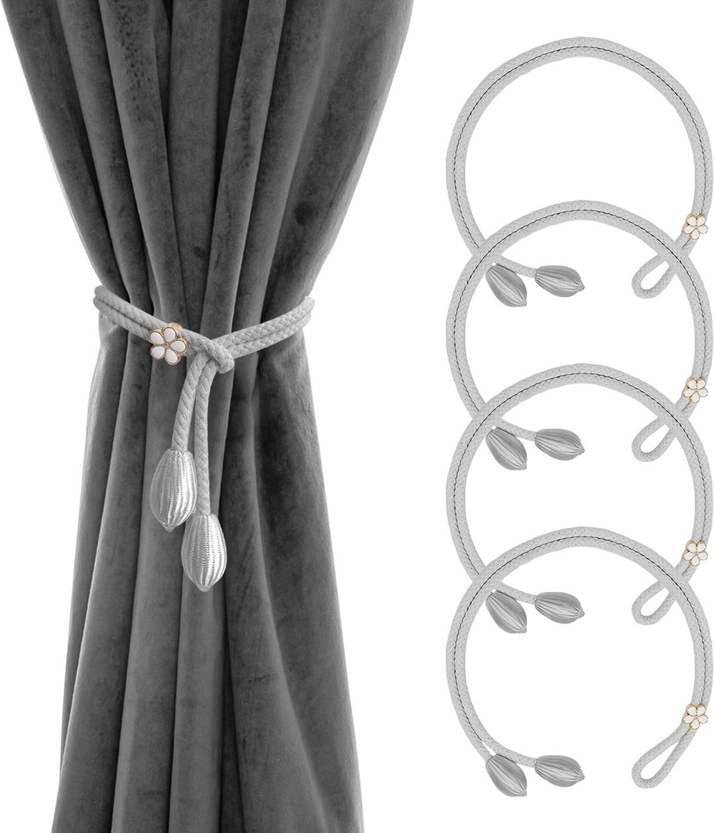 Gordijnbinders, grijze gordijnbinders | Elegante boho-stijl | Handgebreide gordijnbinders | Voor huis, kantoor, slaapkamer, woonkamer