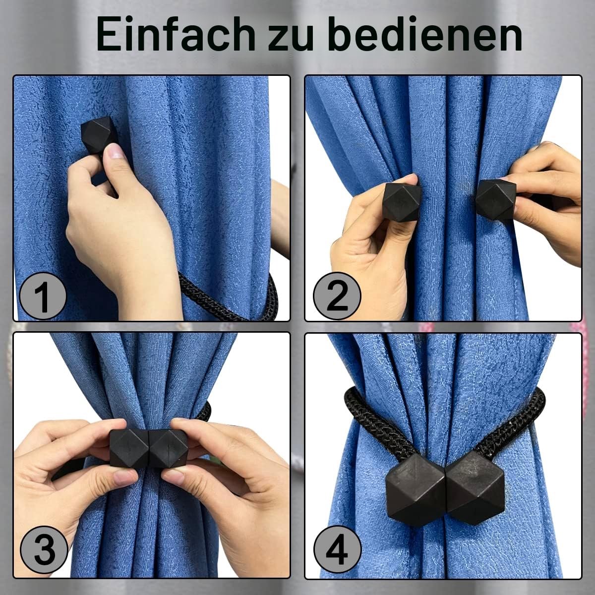 2-delig Pakket Magnetische Zwarte Gordijn Tiebacks Gordijnbanden Raam Gordijnen Holdbacks Draaiende Touw Modern Stijl Decoratieve Accessoires Voor Thuis, Slaapkamer, Eetkamer