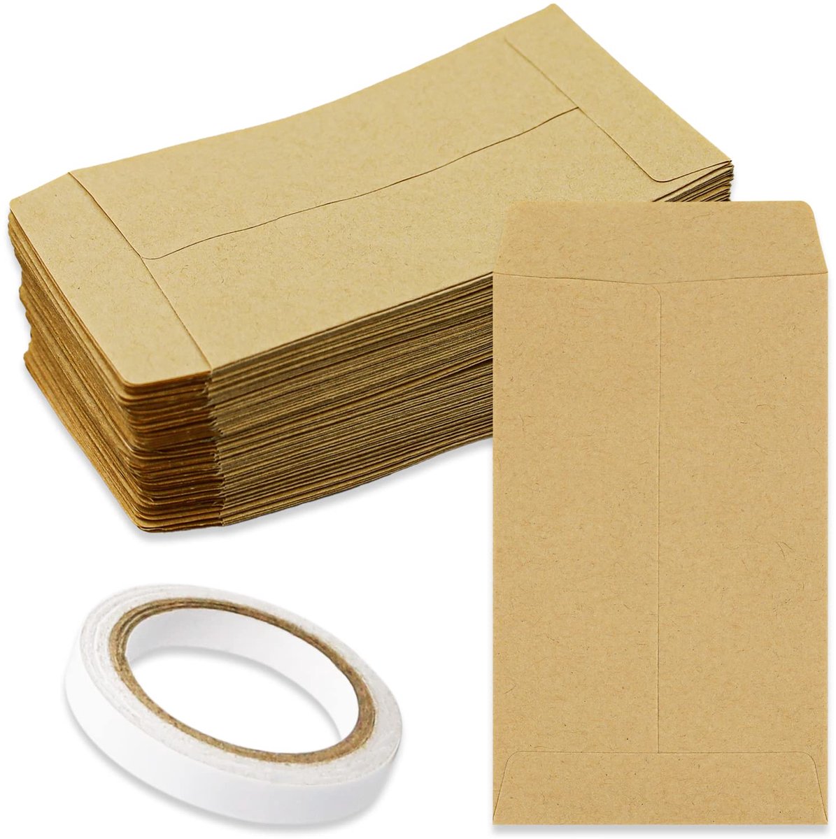 Pak van 150 bruine kraftpapier enveloppen, bruine zaad-enveloppen, mini kraftpapier munt- en kleine onderdelen-enveloppen voor het verpakken of opslaan van kleine items, lonen, munten, biljetten