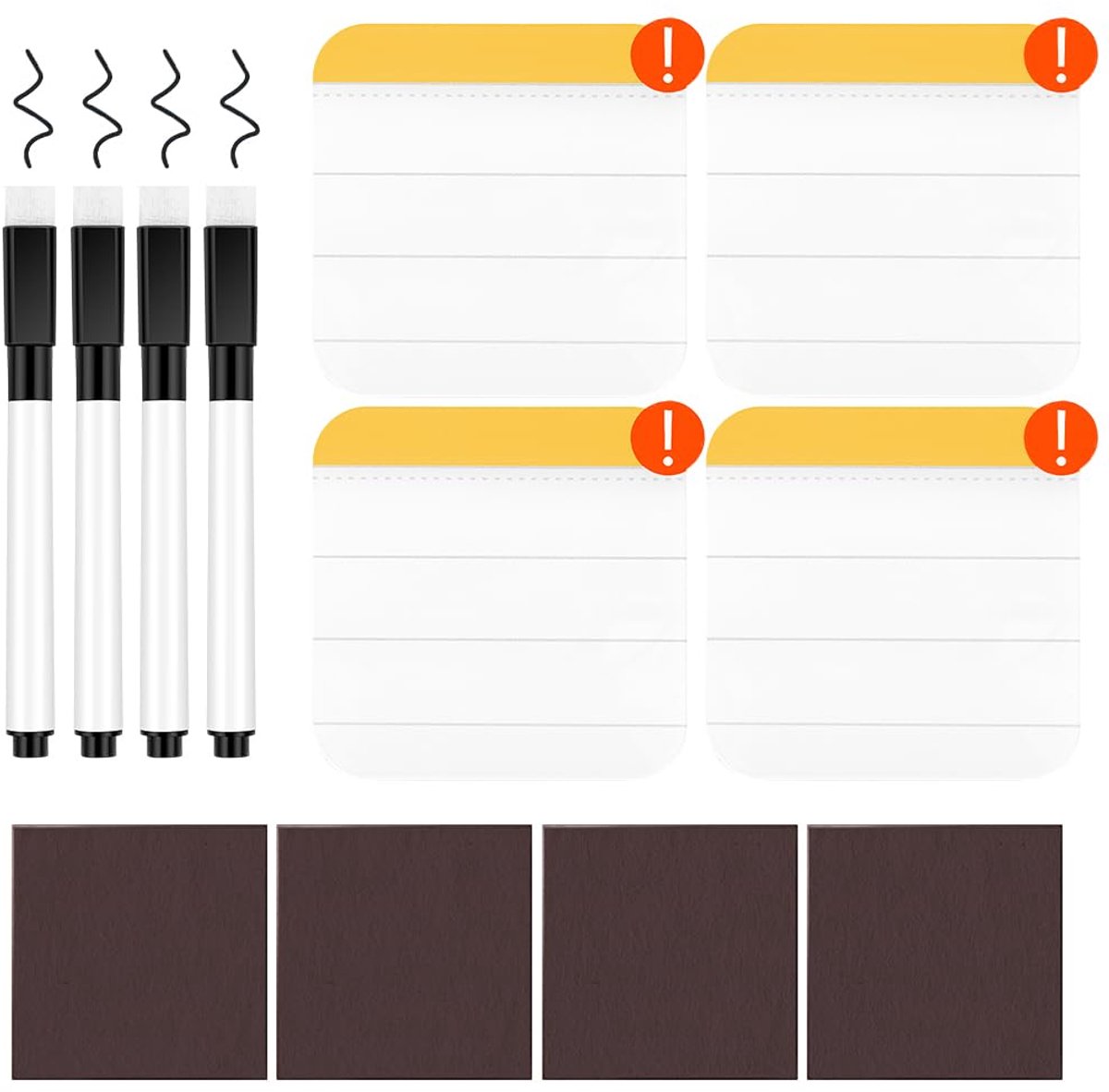 4-Pack Mini Whiteboard Magnetisch voor Koelkast, Wisbord met 4 Markers, Herbruikbaar Notiebord voor Keuken & Kantoor, v oor Boodschappenlijstje (Instagram Stijl)