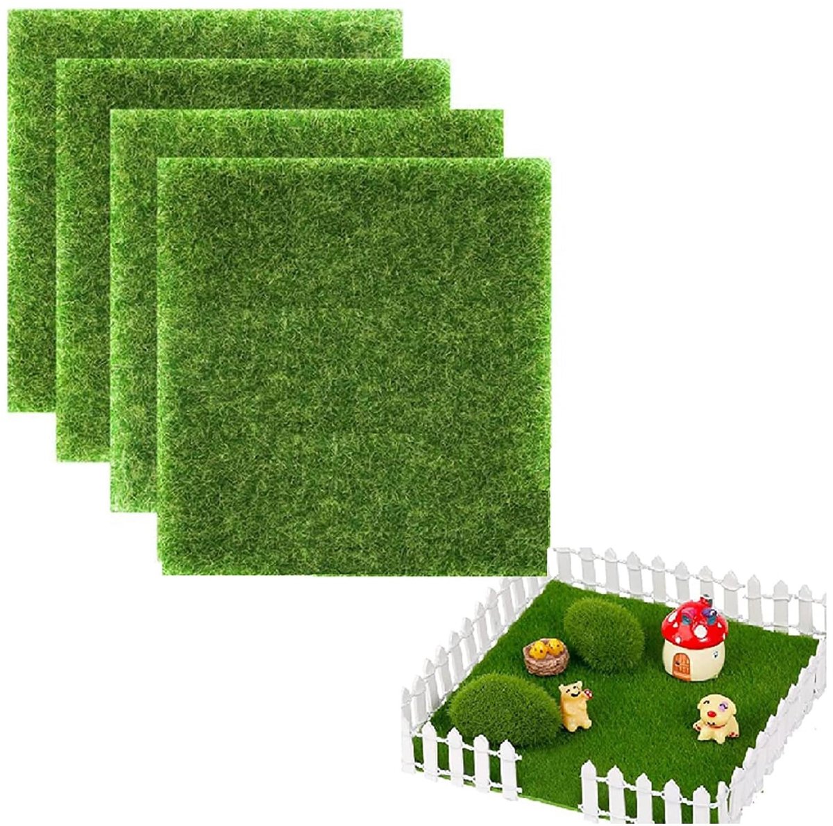Dailygoods- Kunstgras Miniatuurtuin - Natuurgetrouw - 4 Stuks - 15 x 15 cm - Duurzaam - Decoratie voor Tuin/Poppenhuis