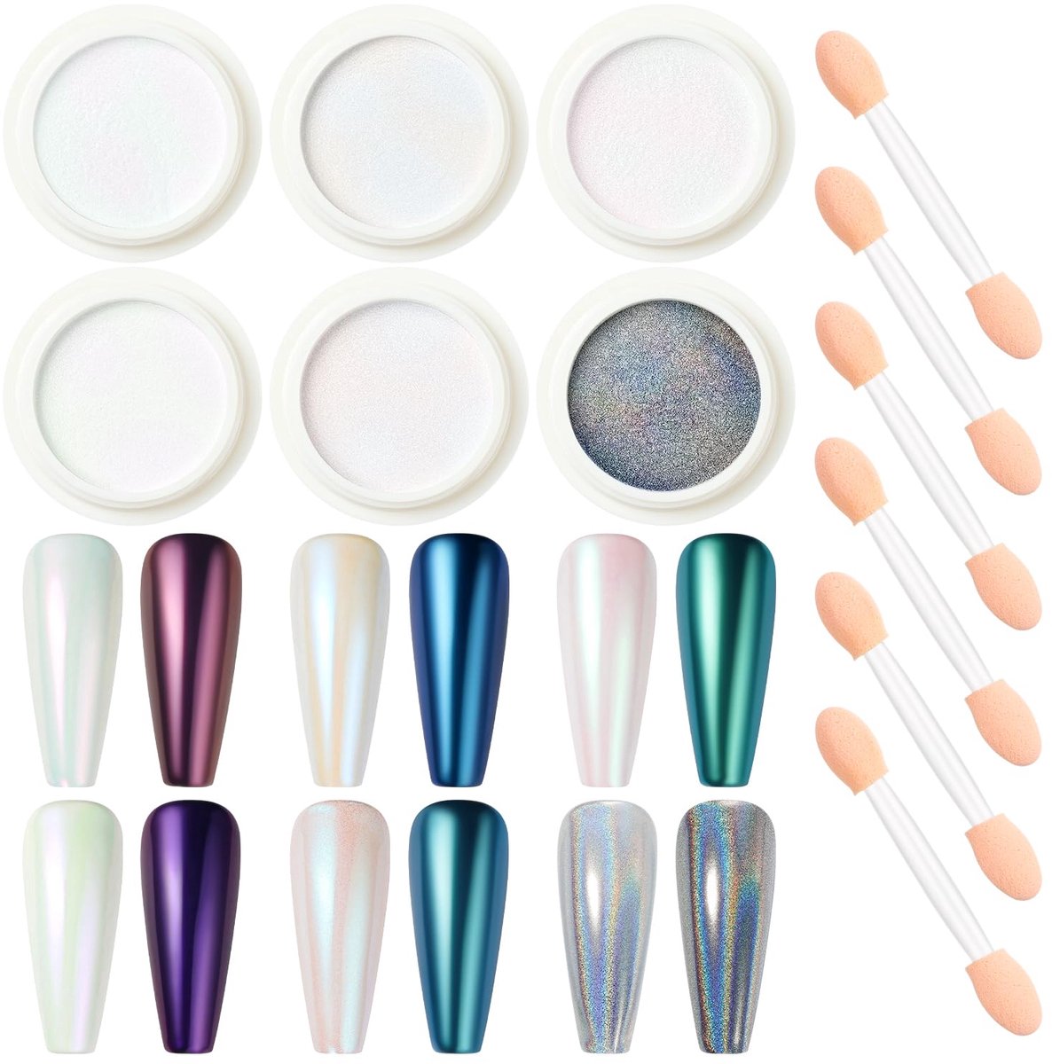 Spiegeltje Effect, 6 Kleuren Goud Zilver Glitter Pigment voor Nail Art Decoratie Manicure Gellak Metaal Chrome Poeder voor Salon Home DIY