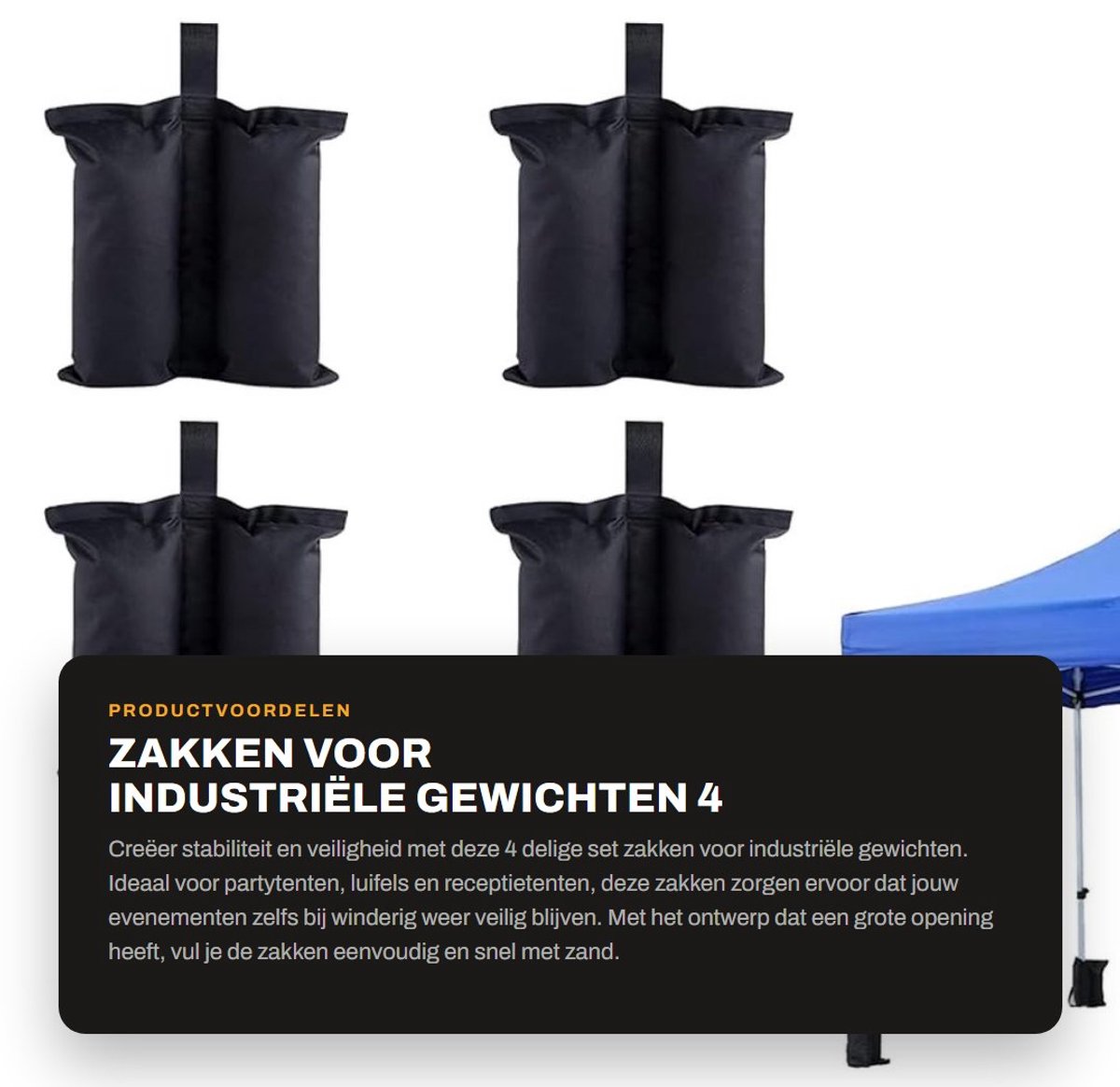 Dailygoods- Zakken 4 Delige Set - Zakken voor Gewichten - Zakken voor Tenten - Opvouwbaar - 800D Oxford-doek - Grootte 34x33cm - Tentgewicht