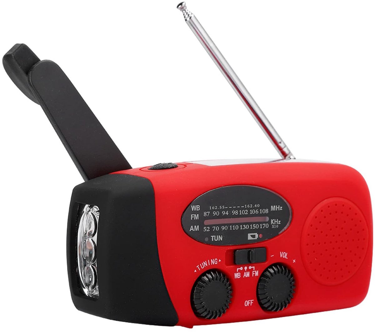 Dailygoods- Weeradio met Crank en Zonne-energie - Handcrankradio - FM/AM/NOAA Ontvangst - LED Zaklamp - 2000mAh Batterij - Lichtgewicht 250g - Crankradio