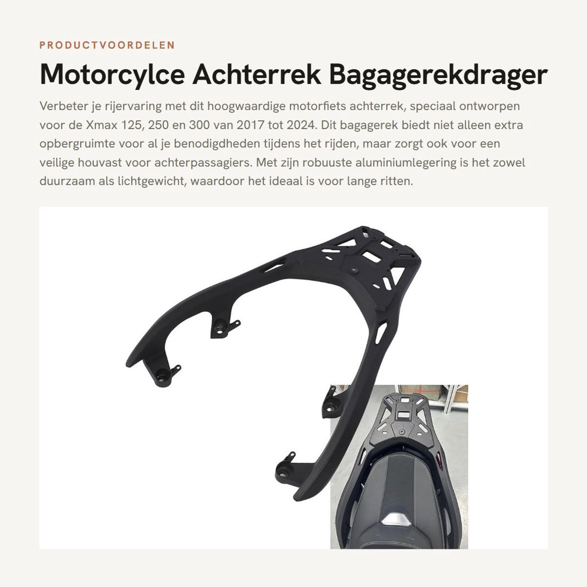 Dailygoods- Bagagerek Achter - Aluminiumlegering - Extra Opbergruimte - Veiligheid Achterpassagiers - Eenvoudige Installatie - Vervanging voor Xmax 125/250/300 2017-2024 - Bagagedrager