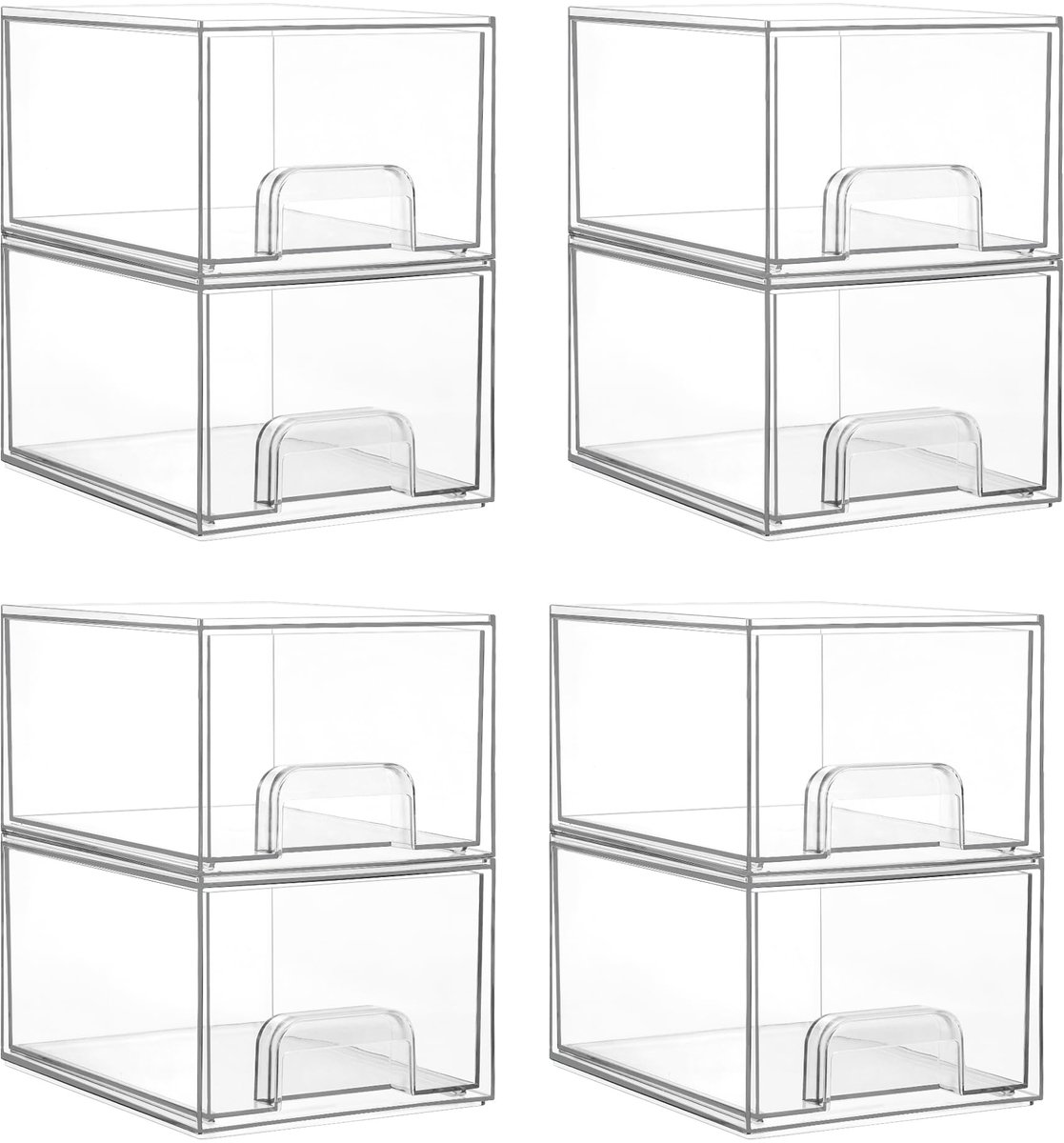 2 stuks stapelbare opbergladen, 10 cm hoge acryl badkamer make-up badkamer organizer, doorzichtige plastic opbergbakken voor ijdelheid, ondergootsteen, keukenkast, voorraadkast organisatie en