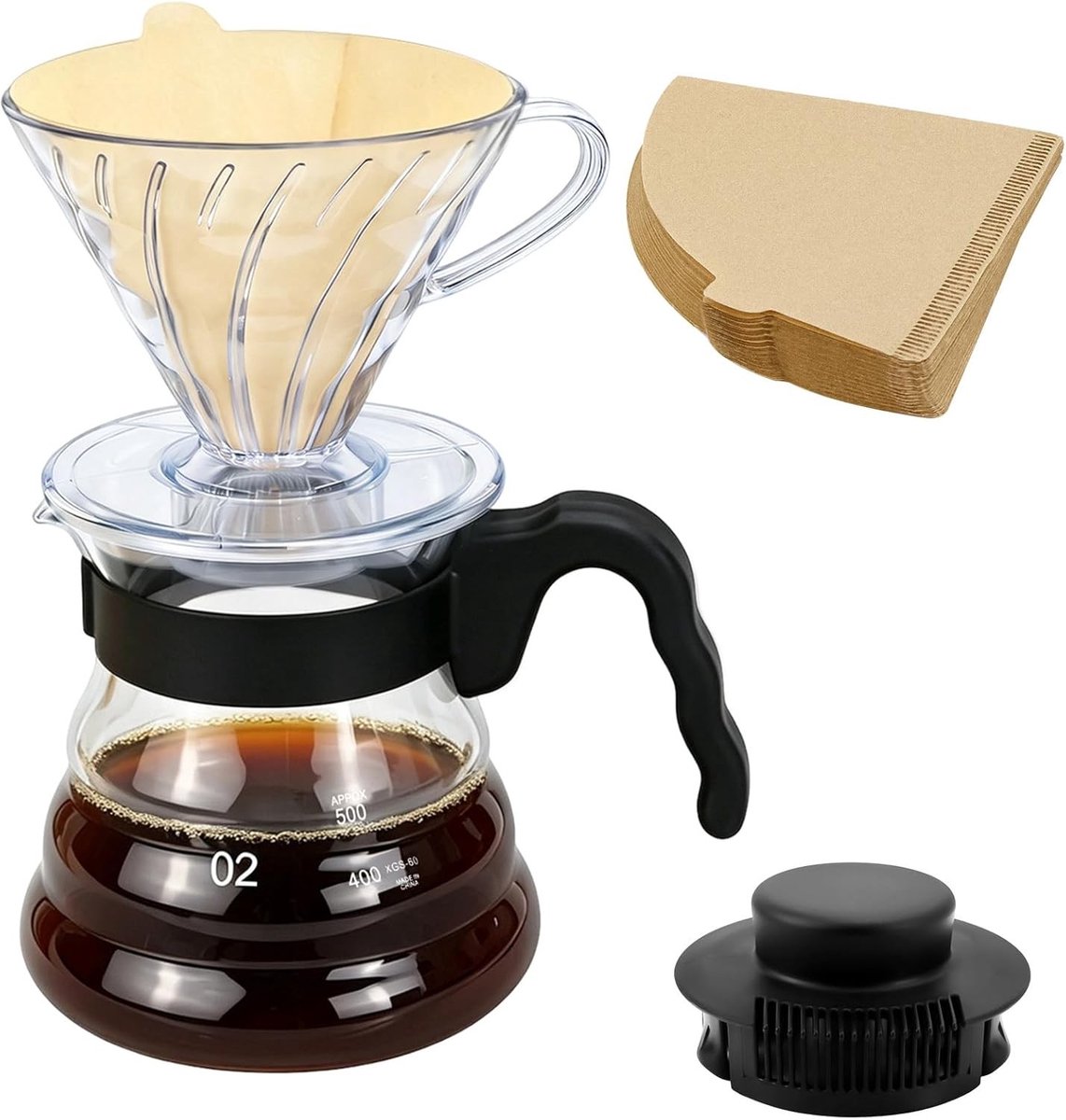 Koffiefilterset voor perfecte pour-over koffie met filterhouder en 40 stuks maat 02 filter