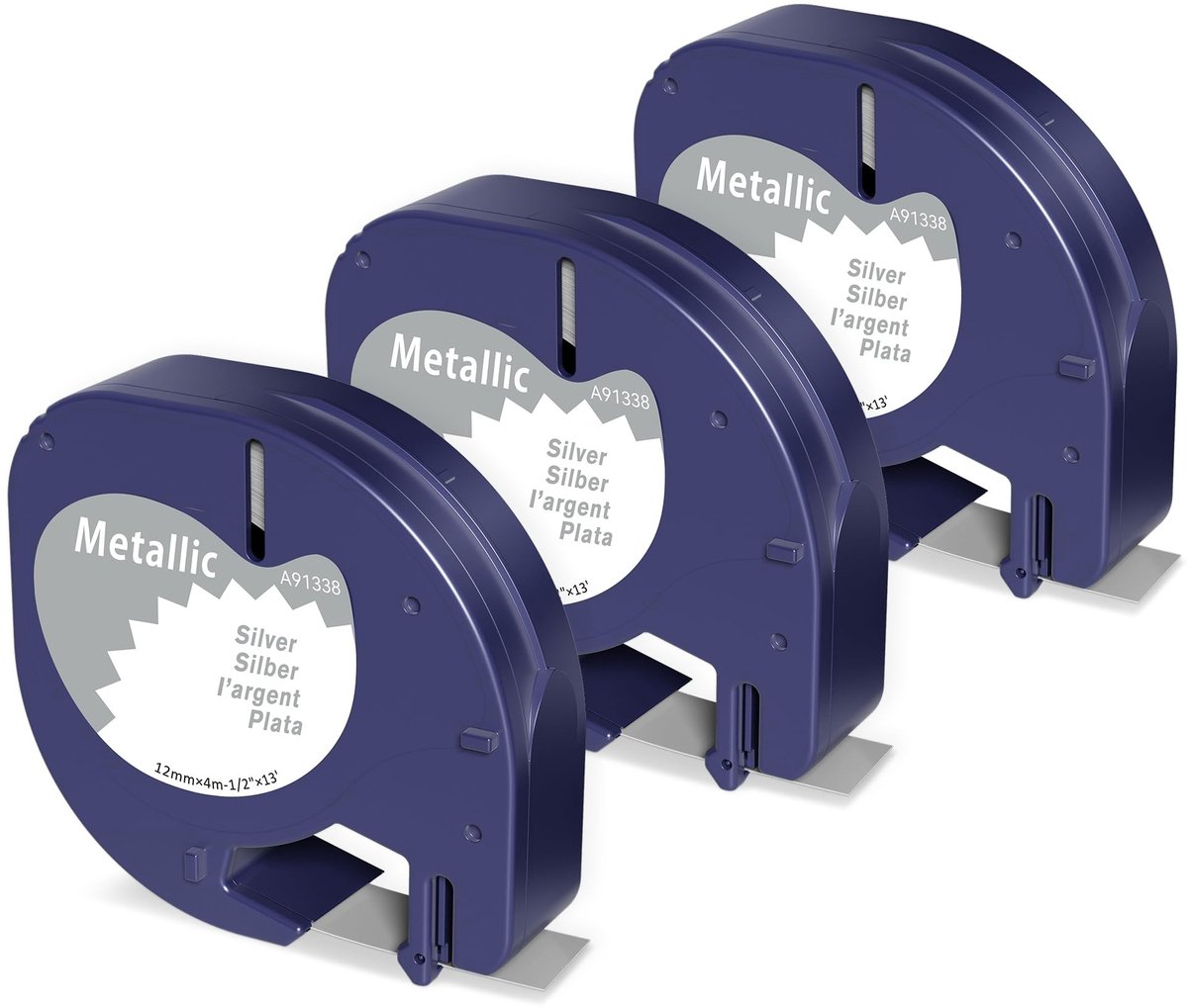 Dailygoods - 3 Compatibele Dymo Letratag Label Tape 12mm Zwart op Zilver