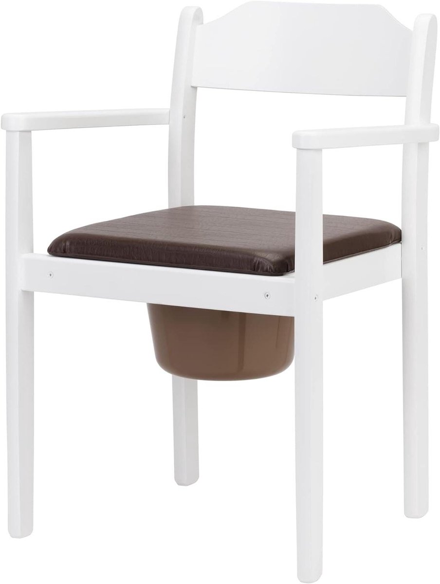 Toiletstoel Hout - Nachtstoel Senioren - Hygiënisch Zelfstandig - Massief Beukenhout - 57B x 47D x 82H cm - Wit