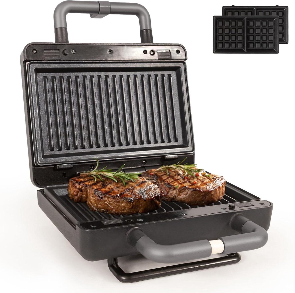 Wafel en Sandwichmaker - Tosti Apparaat - Snelle Maaltijden Bereiden - 2-in-1 Functie - 800 Watt - Mat Zwart/Zilver