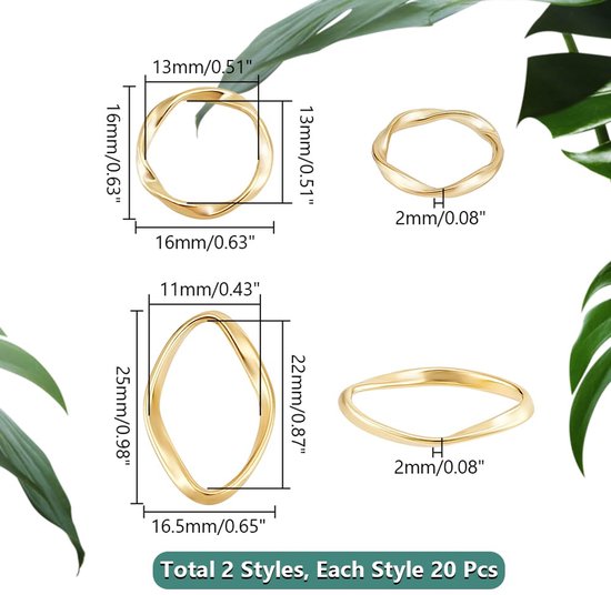 40 stuks 2 stijlen gouden legering schakelringen ronde ovale draairing holle ring bedels frames connectoren metalen sieraden connector links voor doe-het-zelf ketting armband sieraden — afbeelding 2