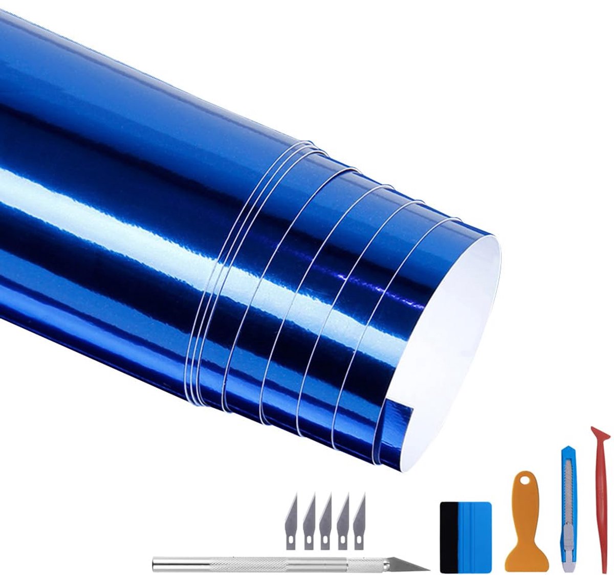 Spiegel-chroom vinylfolie folie sticker zonder luchtbellen DIY auto zelfklevende wrapping film, blauw, 100 cm x 300 cm