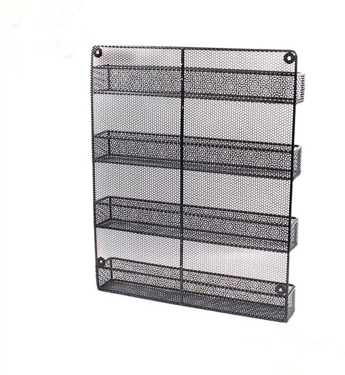 Wandkruidenrek voor kruiden en specerijenpotjes, 4-vaks keukenrek, Opslagrek voor Kruidenpotjes, Keukenplank Organizer, Keuken Wandrek, staal, 43 cm x 7,5 cm x 52,5 cm - Zwart