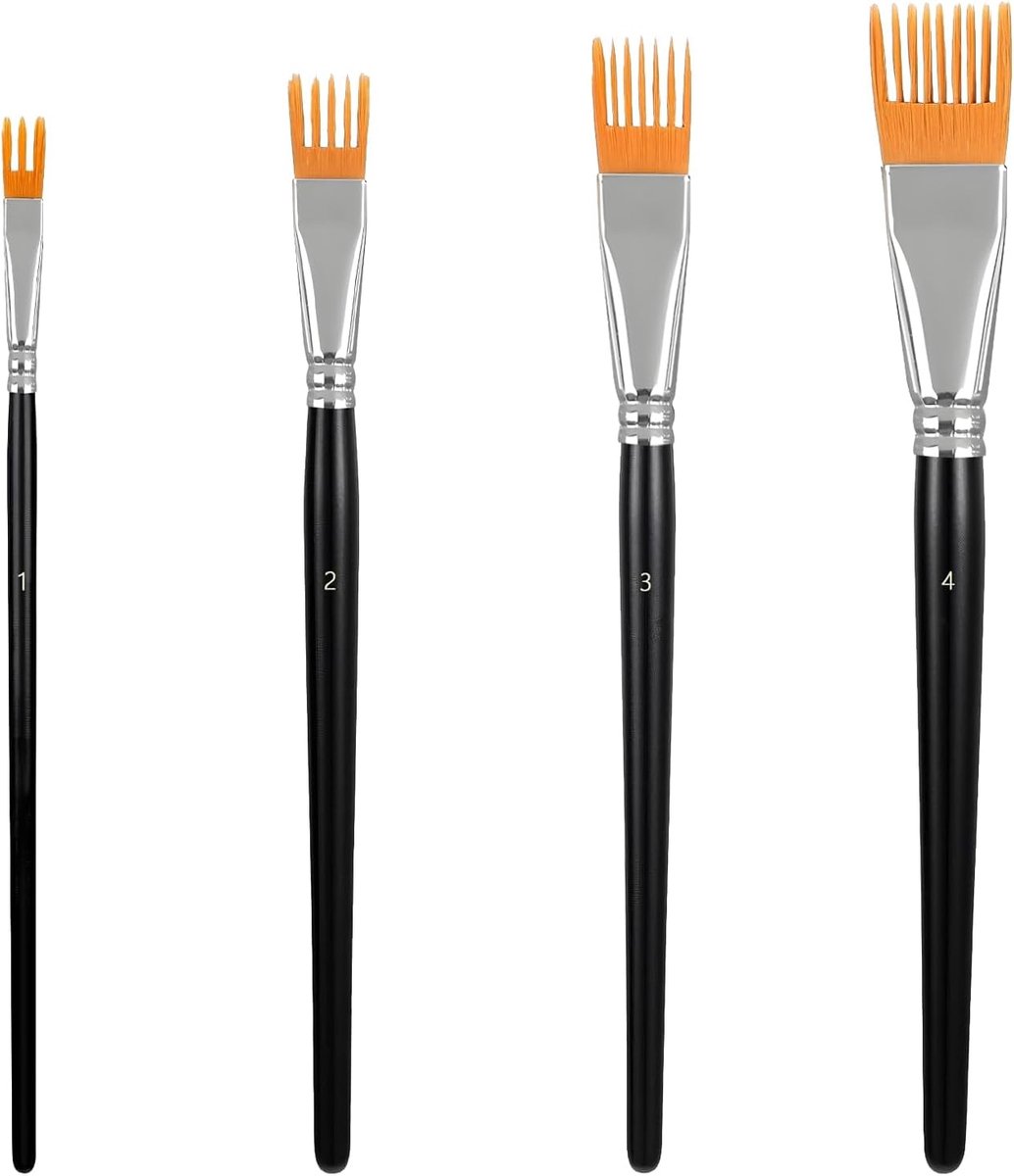 4-delige set kammen voor kunstenaars, harkpenselen voor schilderen met berkenhouten handvat, penseel voor acrylverf, sets textuurkunstpenselen Kam kunstenaar borstel set