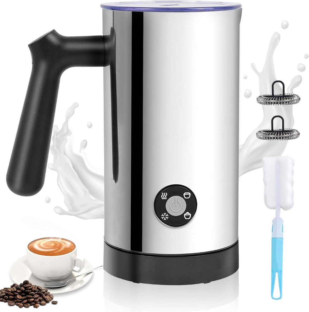 Elektrische Melkopschuimer - Melkwarmer Cappuccino Maker - Koffie Specialiteiten Maken - 4-in-1 Multifunctioneel - 300 ml - Zilver