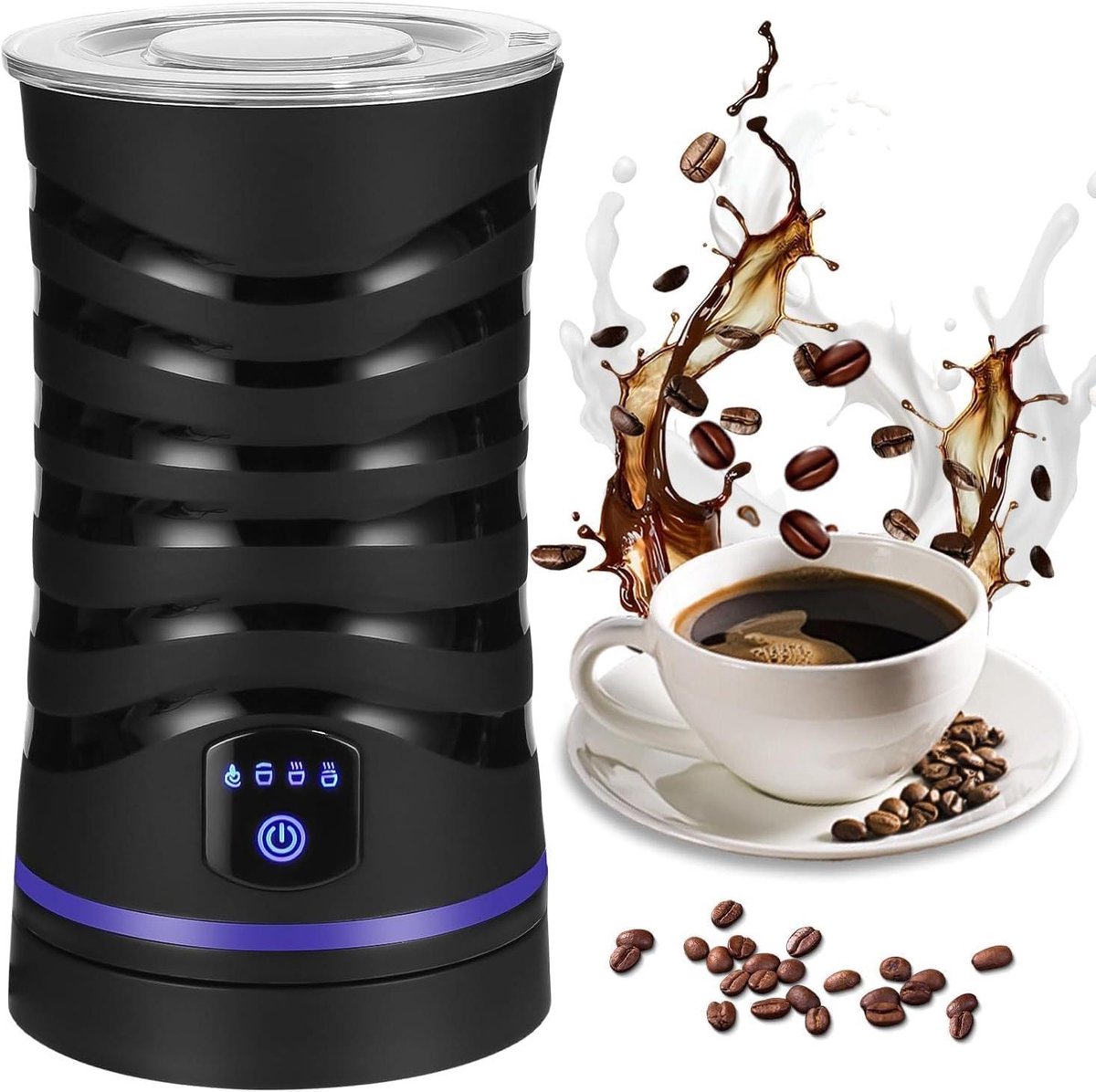 Melkopschuimer - Melkwarmer Frother - Koffie Bereiden - 4-in-1 Functie - 14.5 Ounce - Zwart/RVS