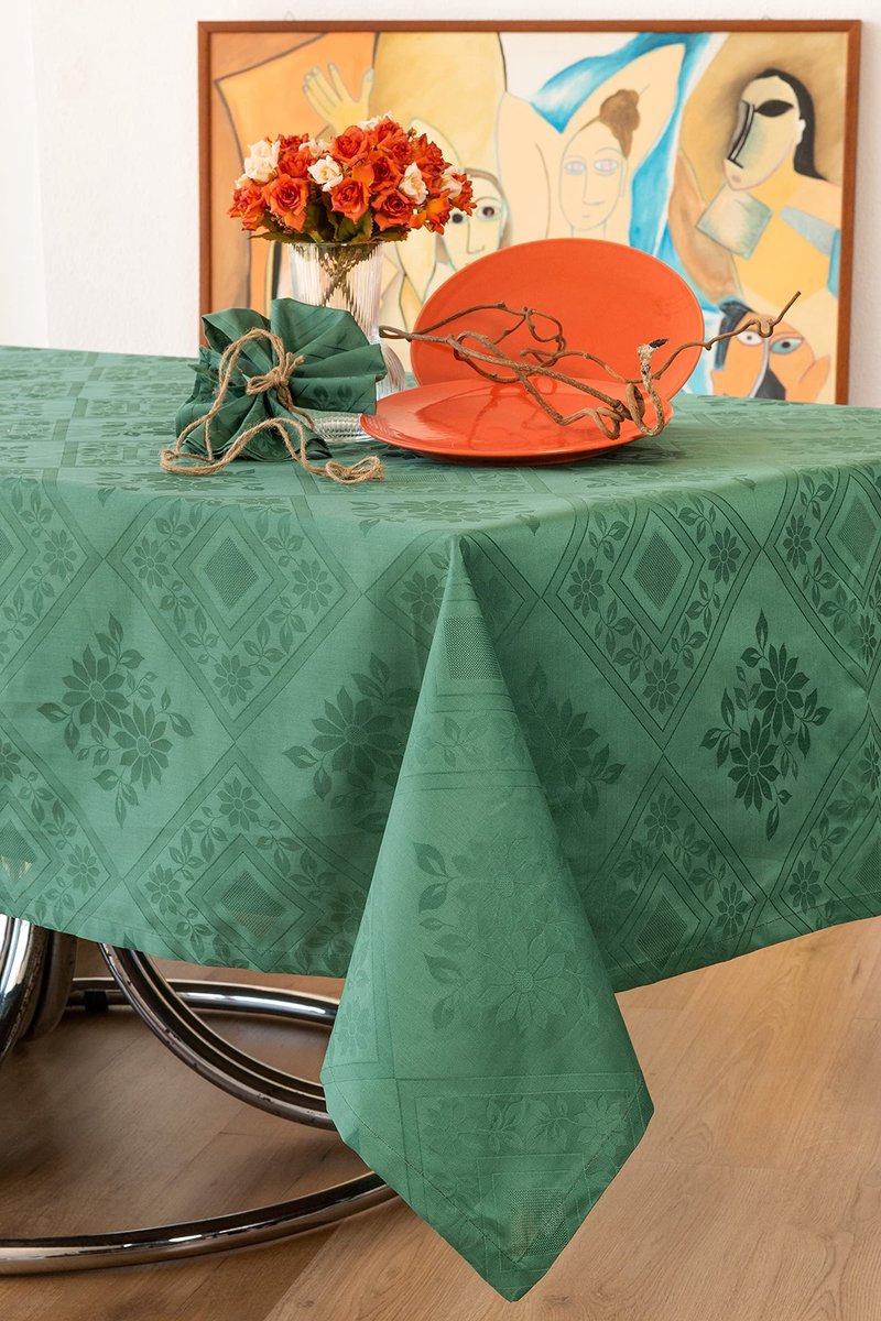 HOME Tafelkleed: Rechthoekig - Vierkant - Rond - Ovaal - Flachmann Jacquard Pure Katoen - Vienna (S 150 x 180, donkergroen)