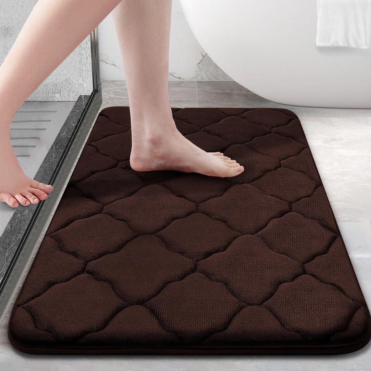 Traagschuim badkamertapijt, antislip, zacht, absorberend, wasbaar, onderhoudsvriendelijke douchemat, 50 x 76 cm, bruin