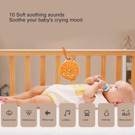 Draagbare Witte Ruis-geluidsmachine, ABS Baby-witte Ruis-geluidsmachine met 10 Natuurlijke Geluiden, Volumeregeling, 60 120 180 Minuten Timer, USB Oplaadbaar voor Babyreisslaap — afbeelding 5