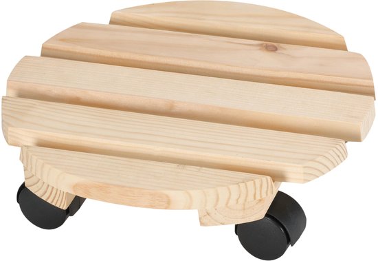 + Helmer Plantroller Economy, rond, 30 cm diameter, 50 kg draagkracht, van FSC-hout, voor buiten, lichtbruin