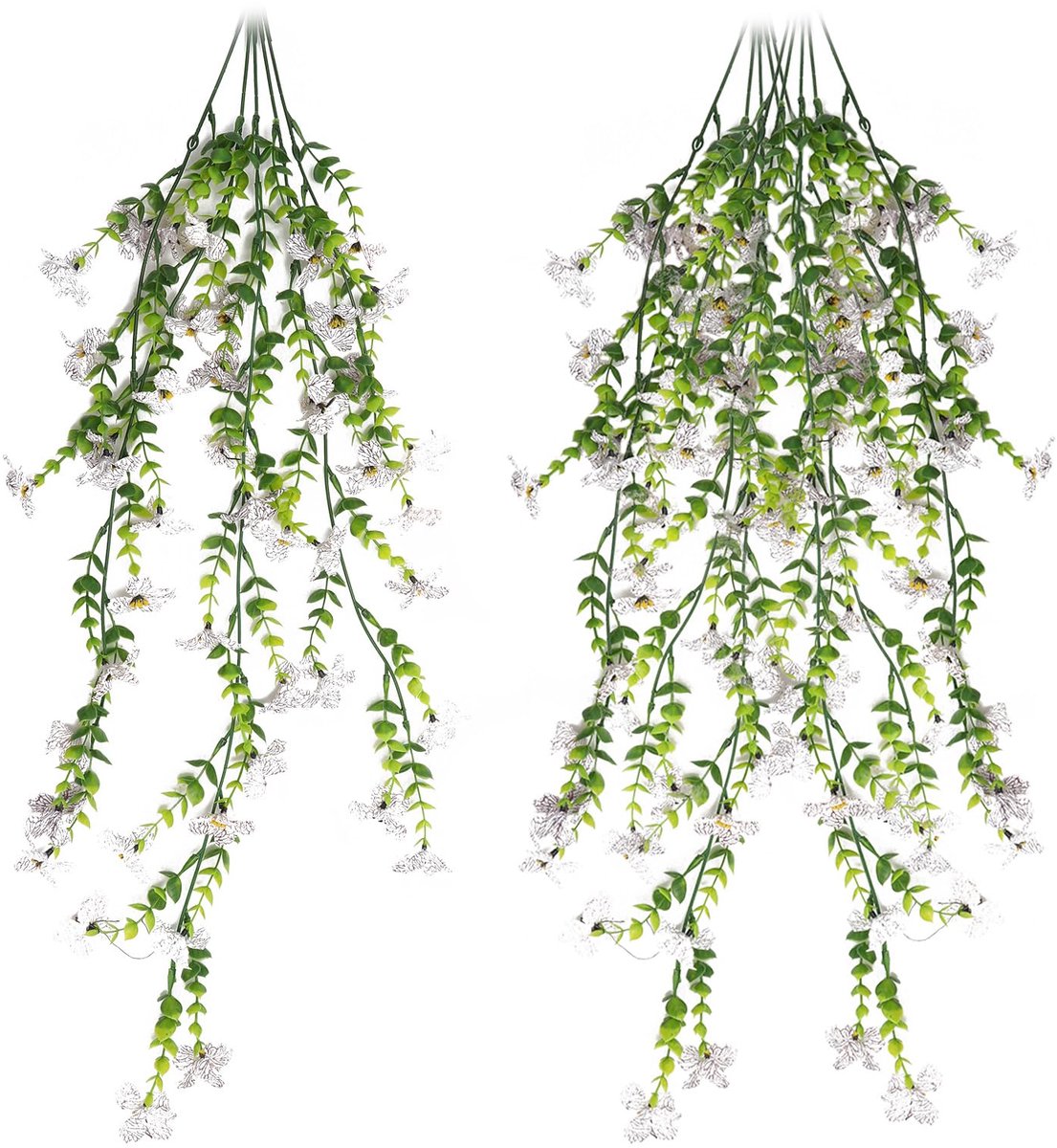 2 stuks hangende kunstbloemen, kunstbloemen voor buiten, 77 cm lang, uv-bestendig, kunsthangplanten als echt, hangplant echt, hanglumen voor buiten, balkon, bruiloft, binnendecoratie (wit)