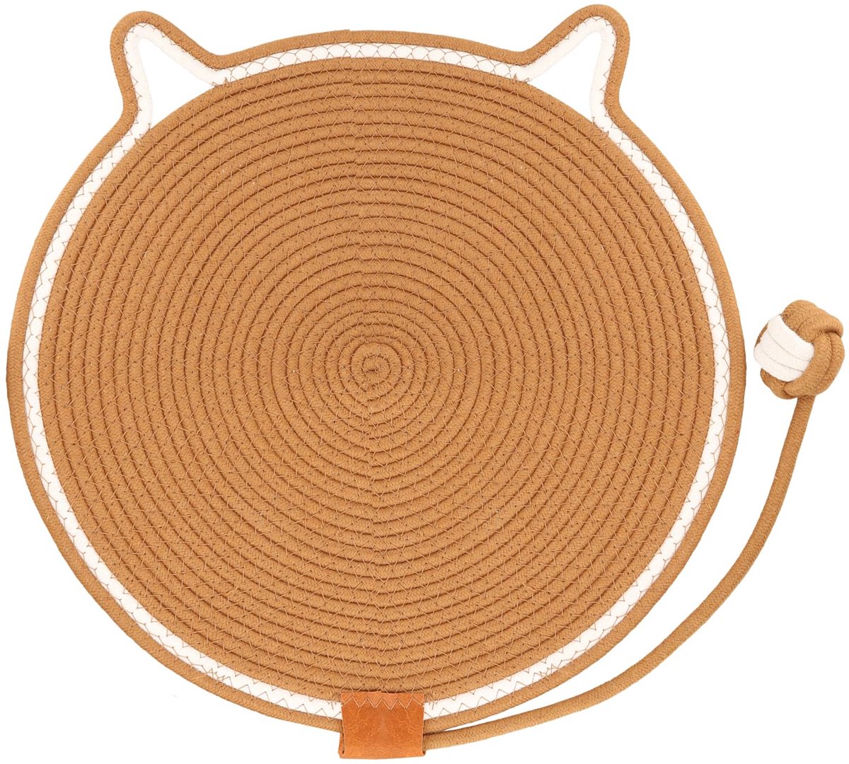 Krabmat voor katten, 43 x 43 cm, natuurlijk katoenen touw, kattenkrabpad, duurzaam krabkussen voor katten met katoenen ballenstaart en kattenoor, kattenkrabben meubelbeschermer voor vloer, muur, bank,